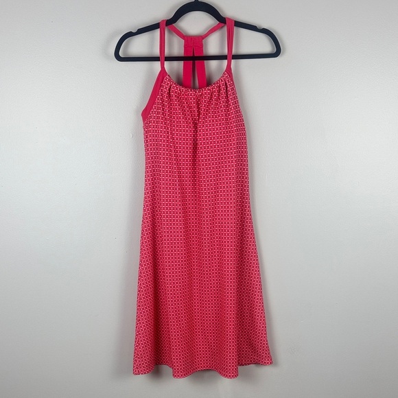 Prana Pink Build-in Shelf Bra Patterned Halter Top Dress Size Medium - Picture 2 of 10